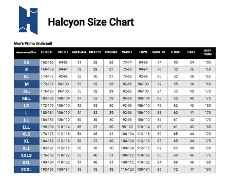 PrimoSizeChart