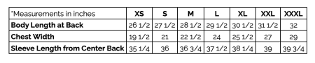 Halcyon DNA Hoodie Size Chart